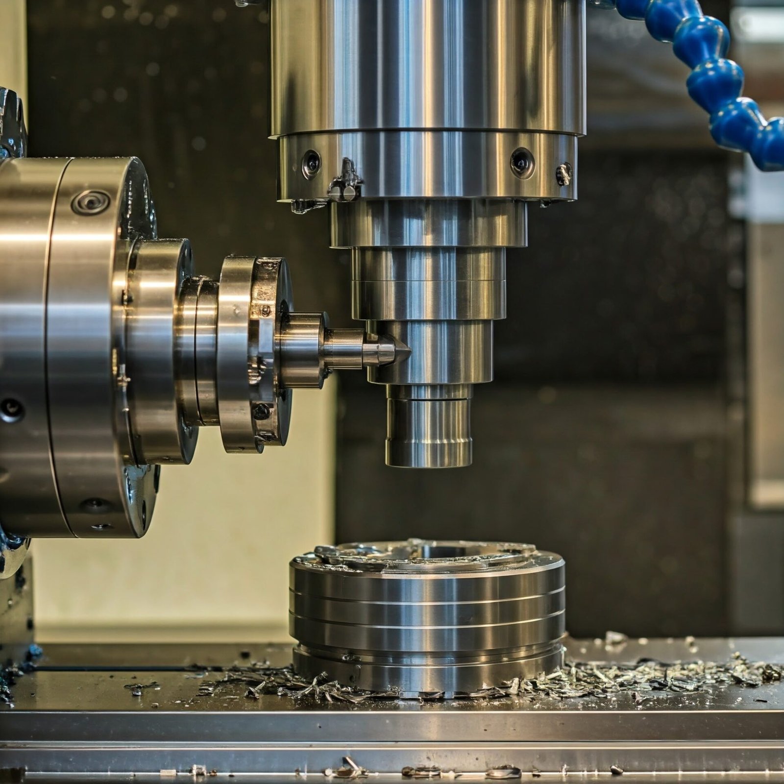 High precision CNC machining operation on the shop floor